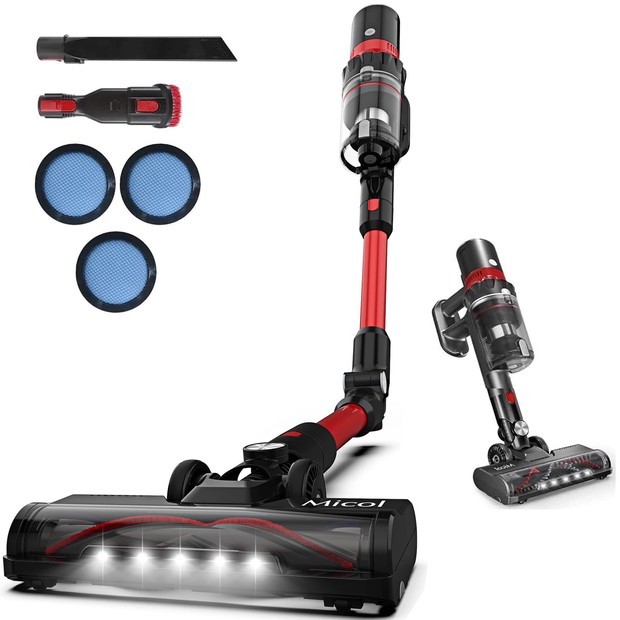 Micol 27000Pa Cordless Vacuum Cleaner with 350W Brushless Motor | 50 Min Runtime & Detachable Battery | 4-in-1 Lightweight Stick & Handheld Vacuum for Hard Floors, Carpets, Pet Hair | Perfect for Home, Car, Stairs Cleaning