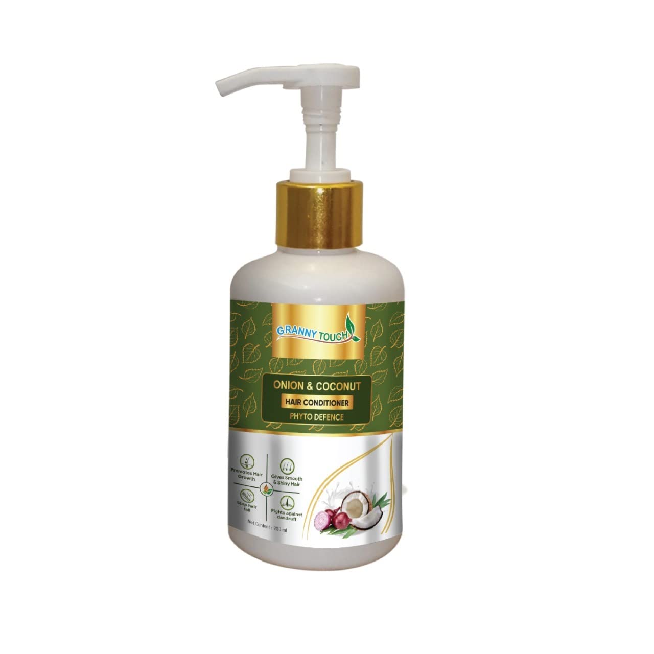 GRANNY TOUCH Onion & Coconut Hair Conditioner for Dandruff Control, Hair Growth, Curly & Damaged Hair Repair - Red Onion Seed Extract & Coconut Oil Treatment (200ml) - Perfect for Daily Hair Care & Frizz Control at Home or Salon