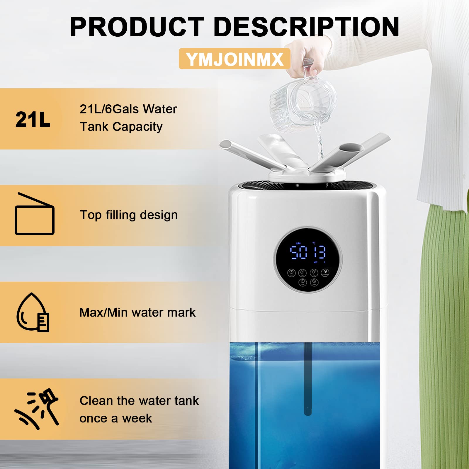 Commercial Industrial Humidifier - 5.5 Gallon Whole House Humidifier with Top Fill, 2000ml/h Mist Output for Large Greenhouses & Plant Rooms (110V) - Perfect for Hydroponics, Grow Tents, and Indoor Agriculture