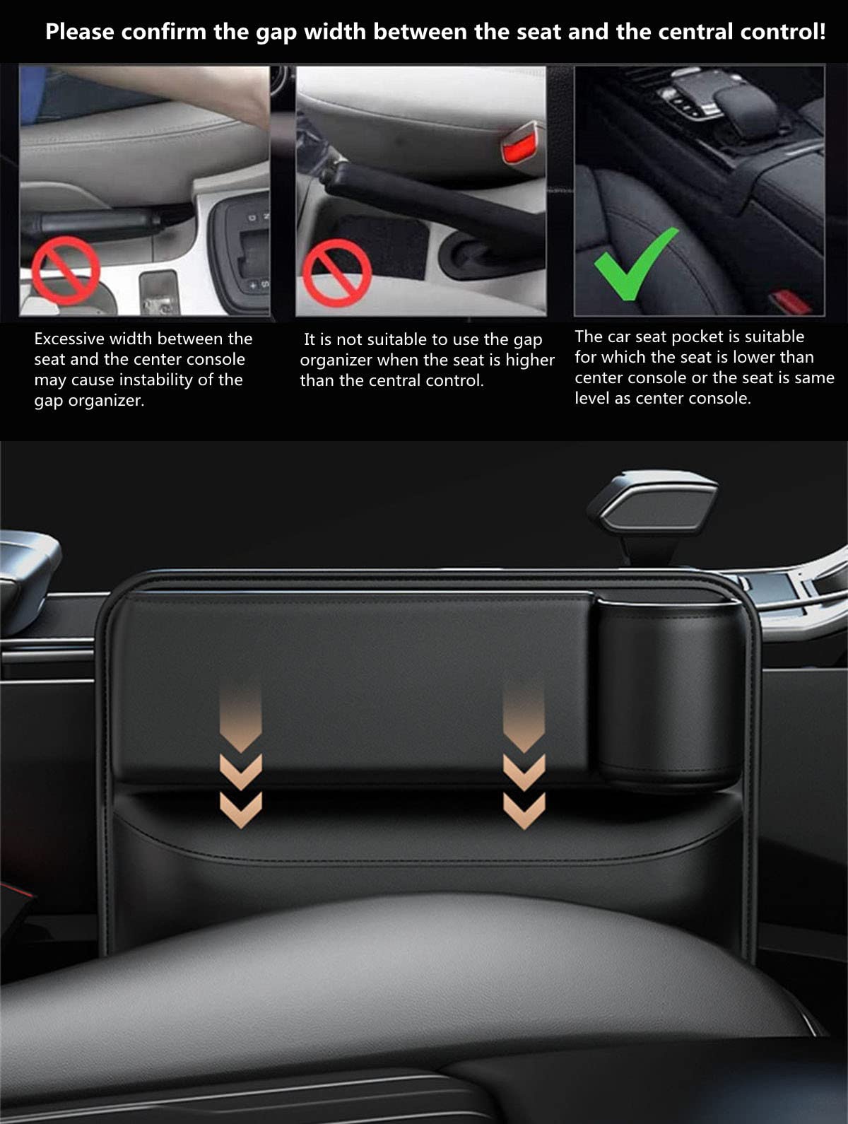 Premium Leather Car Seat Gap Organizer - Auto Console Storage Box with Cup Holder for Phone, Wallet, Keys & Coins | Perfect for Passenger Side Organization | Ideal for Road Trips, Commuting & Daily Driving