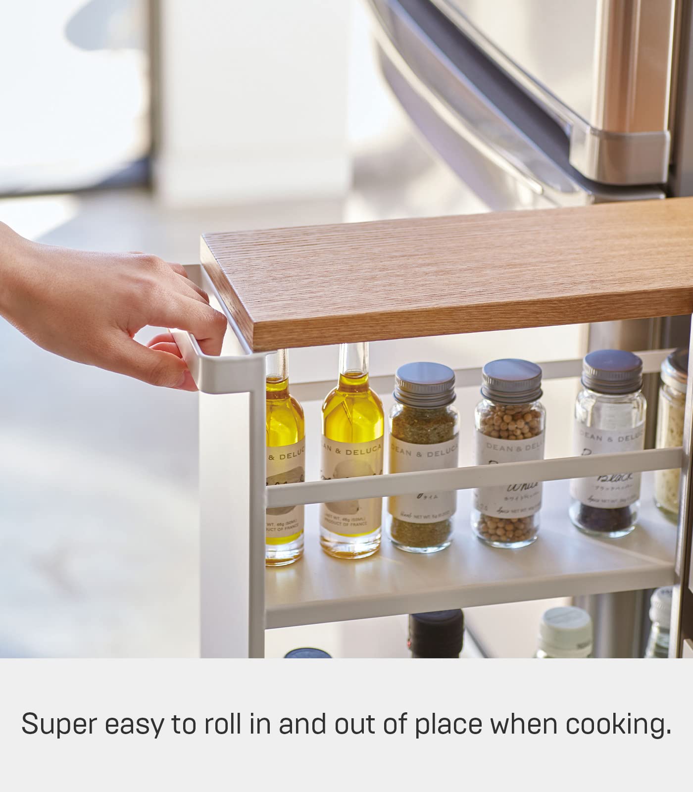 YAMAZAKI Home Tower Rolling Slim Storage Cart with Handle - White | Space-Saving Organizer for Kitchen, Bathroom, Office & Closet | Mobile Storage Solution for Small Spaces