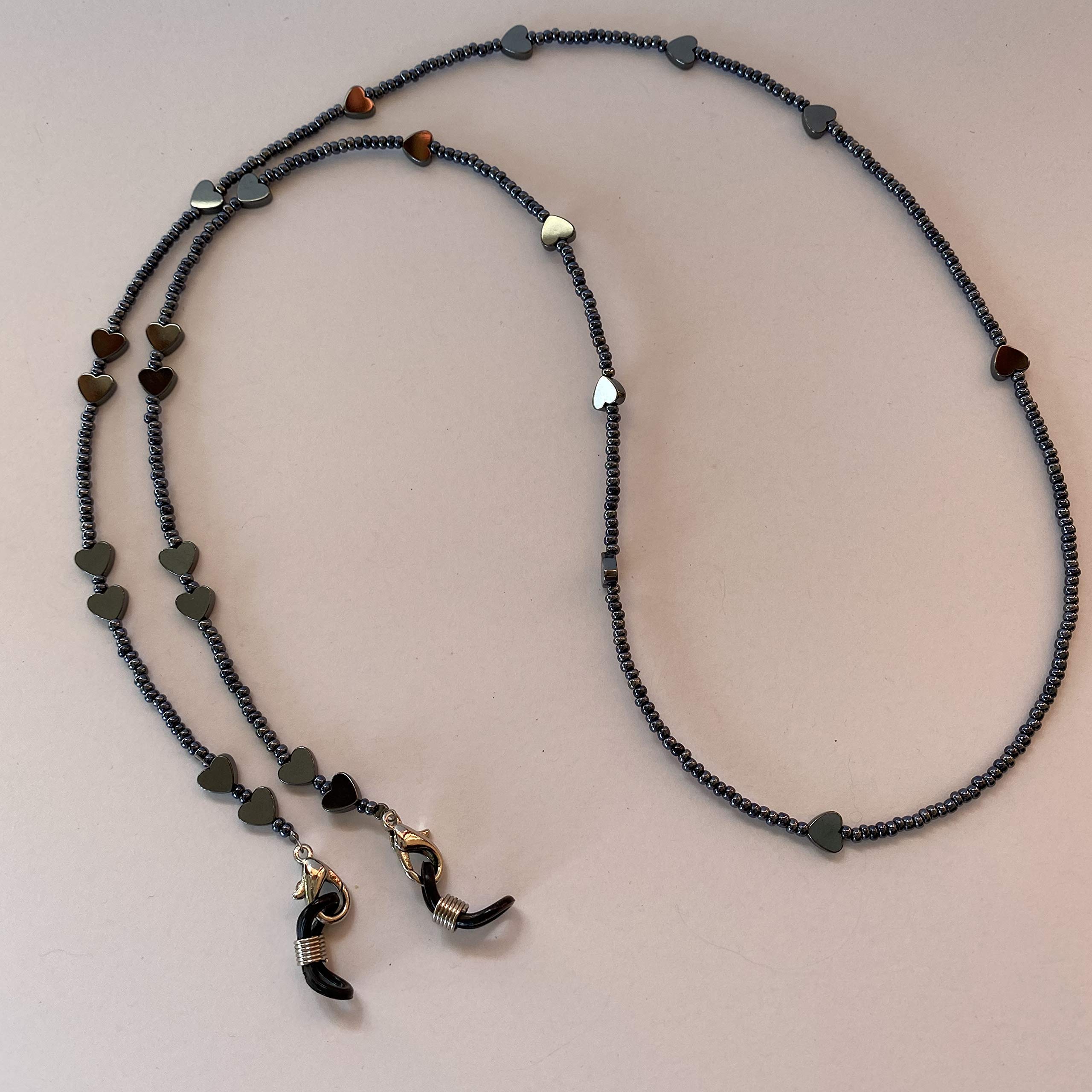 Premium Hematite Beaded Eyeglass Chain & Mask Lanyard - Adjustable Unisex Neck Strap for Reading Glasses, Sunglasses & Face Masks - Perfect for Work, Travel & Daily Use