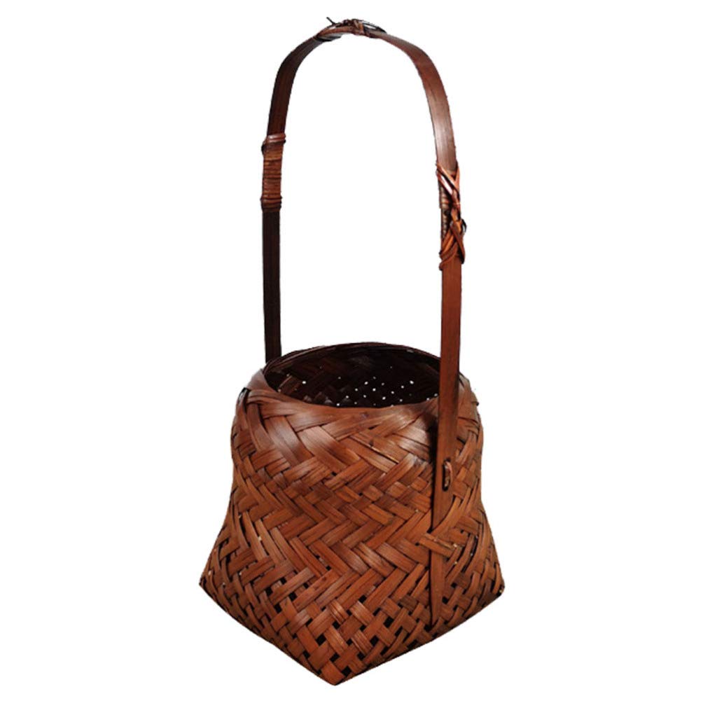 VOSAREA Vintage Bamboo Handheld Basket - Rattan Storage Basket for Home Decor, Zen Groceries & Rustic Wooden Planter | Perfect for Farmhouse, Boho & Coastal Style Decorations
