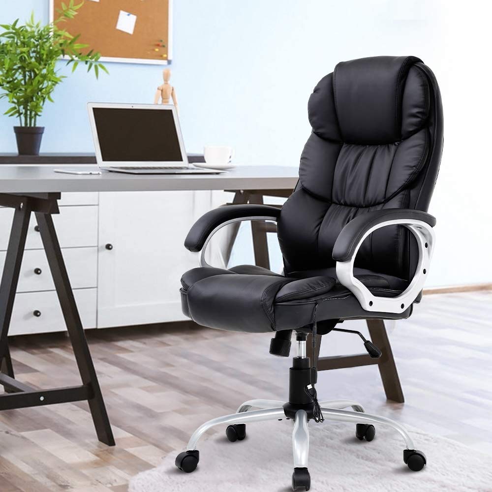 Ergonomic Office Chair with Lumbar Support & Massage Function - Adjustable High Back PU Leather Desk Chair, Rolling Swivel & Armrests for Home Office, Gaming, Study & Workspace Comfort