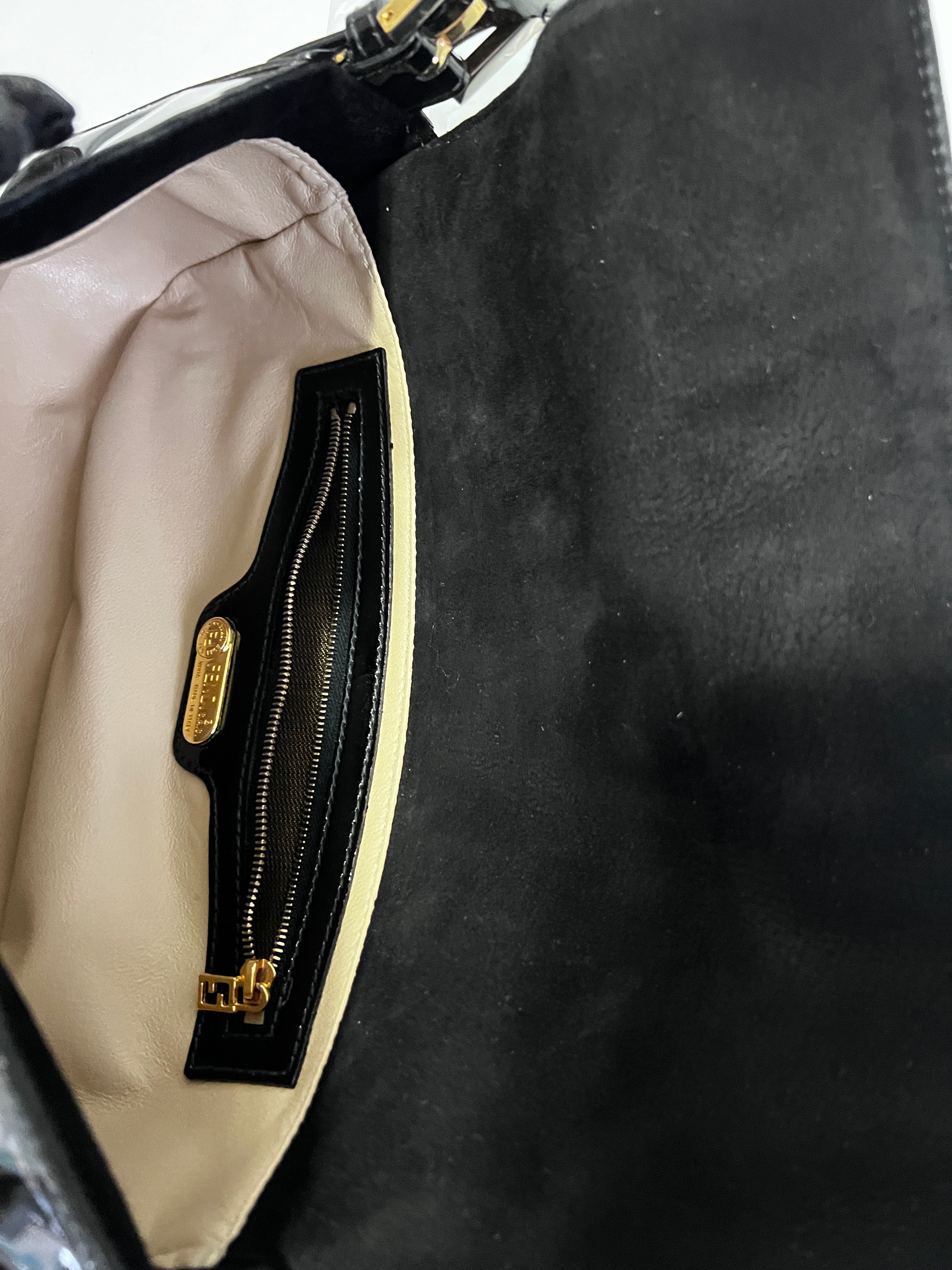 Fendi Black Patent Leather Baguette Bag - Luxury Designer Crossbody Purse for Women, Perfect for Evening Parties & Date Nights