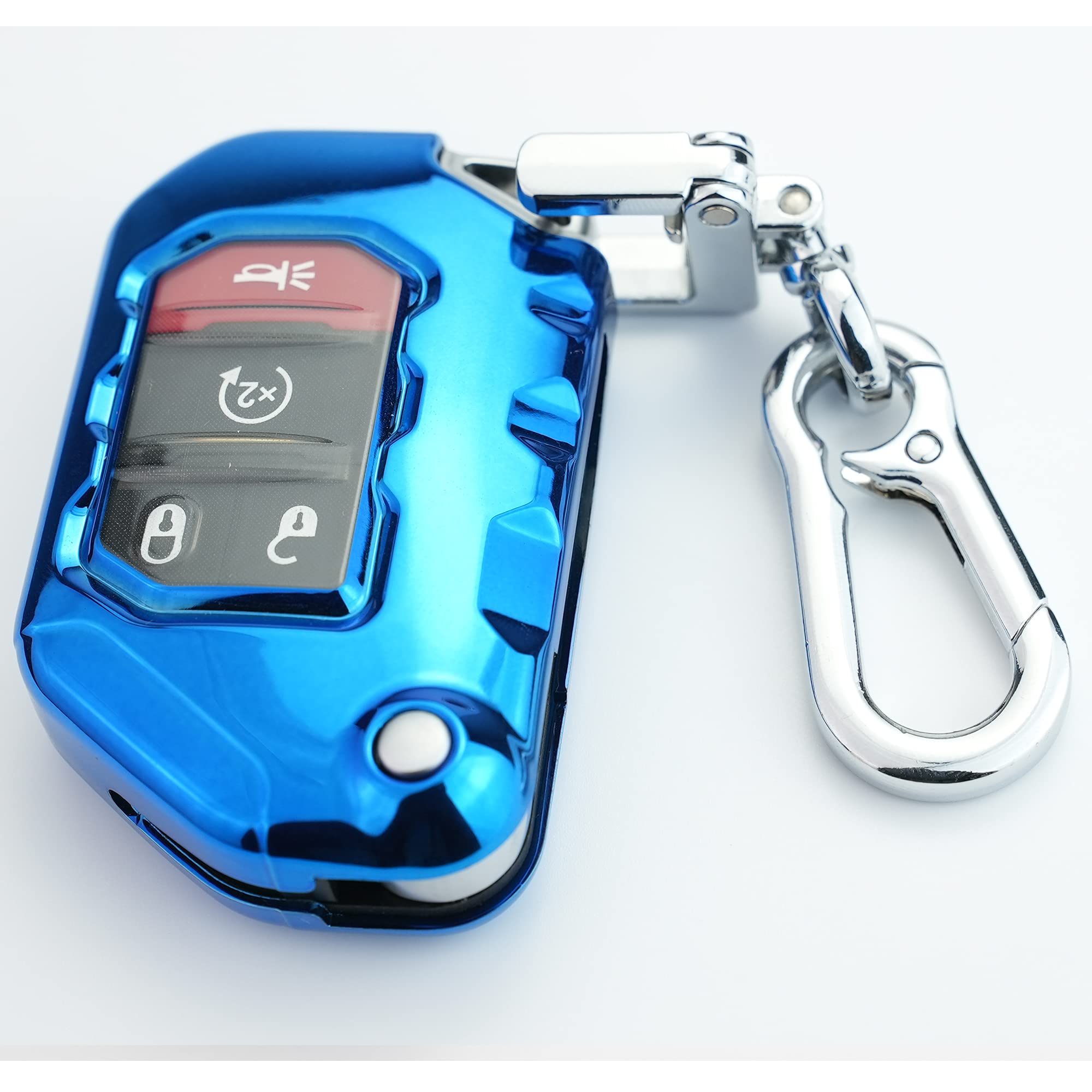 Premium Soft Full Protection Key Fob Cover for Jeep Wrangler JL/JLU & Gladiator JT (2018-2023) - Compatible with Sahara, Rubicon Models - Durable Key Shell Case (Blue) - Perfect for Off-Road Adventures & Daily Protection