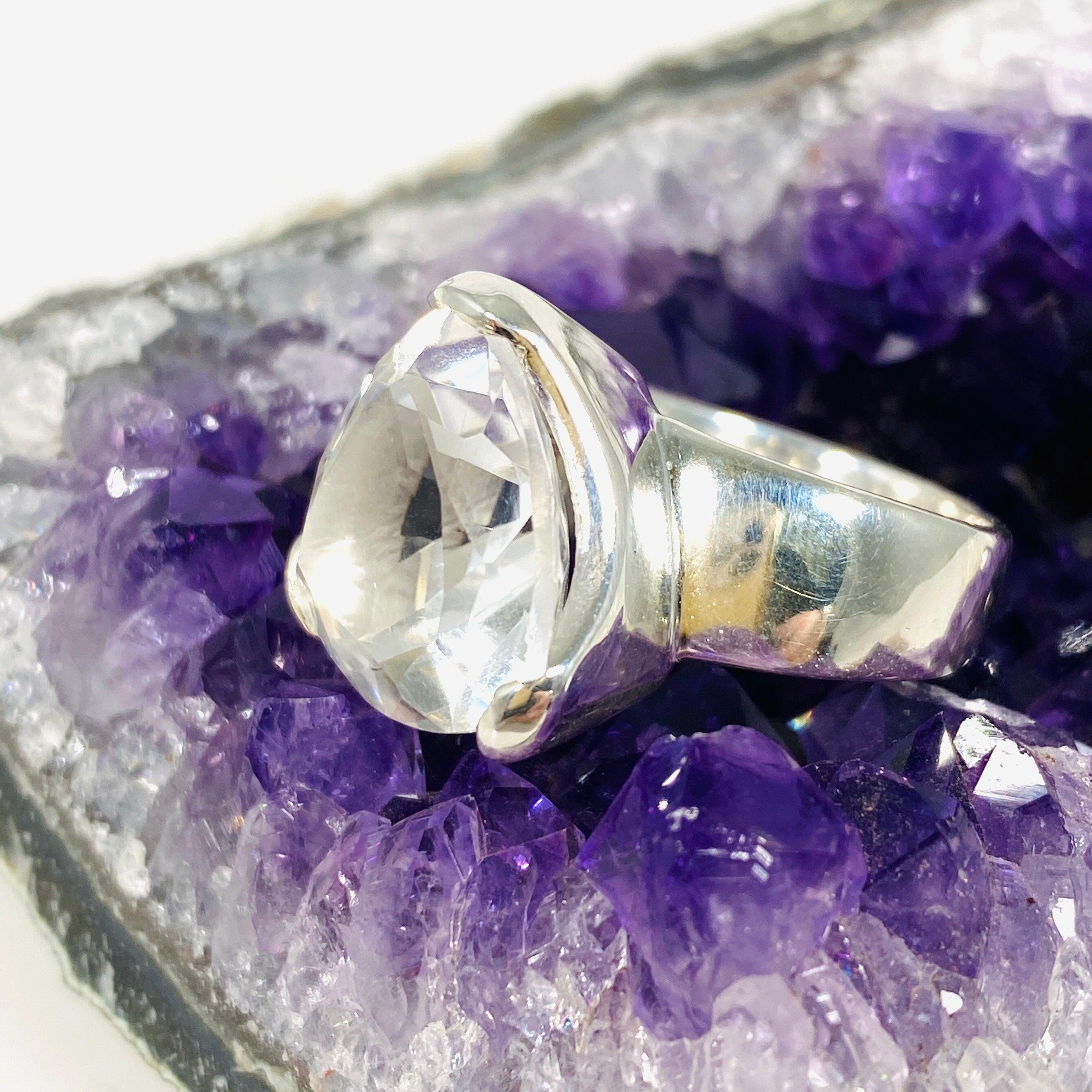 Natural Clear Quartz Trillion Faceted Ring - Size 7 | KRGJ2941 | Elegant Healing Crystal Jewelry for Meditation, Energy Work & Spiritual Gifts