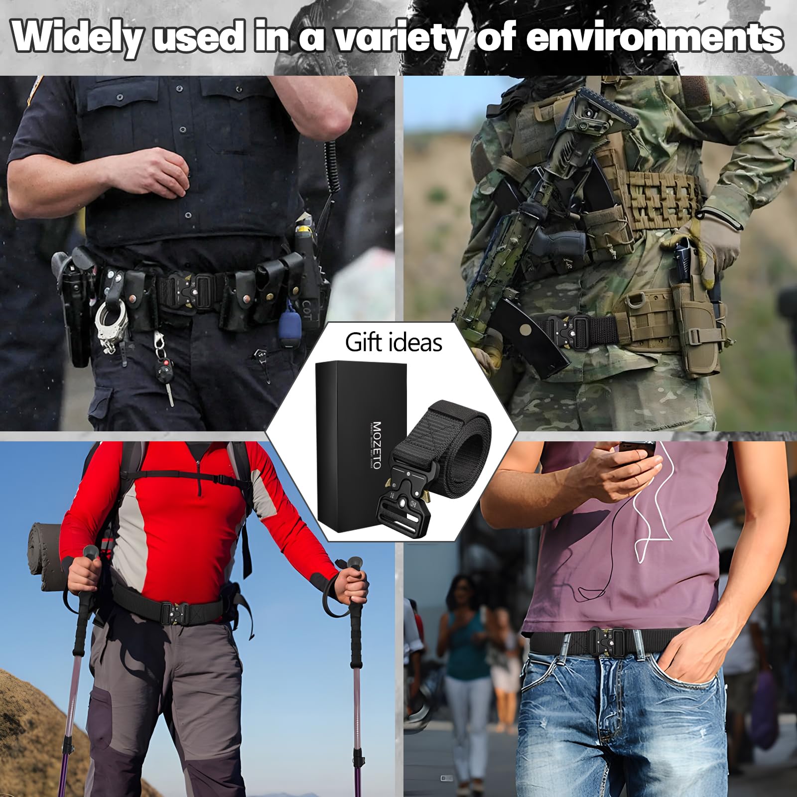 MOZETO Tactical Belt for Men - Heavy Duty Military Web Belt with Quick Release Metal Buckle - Perfect for Work, Hiking, Outdoor Adventures & Concealed Carry