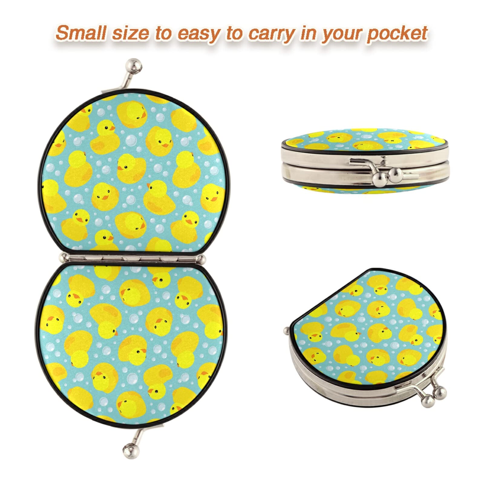 Yellow Rubber Ducks Bubbles Seamless Pattern Compact Makeup Mirror - Dual-Sided Cosmetic Mirror with 1x & 2x Magnification, Foldable Buckle Design for Travel & Home Use | Perfect for Makeup Application, Travel Essentials & Vanity Organization