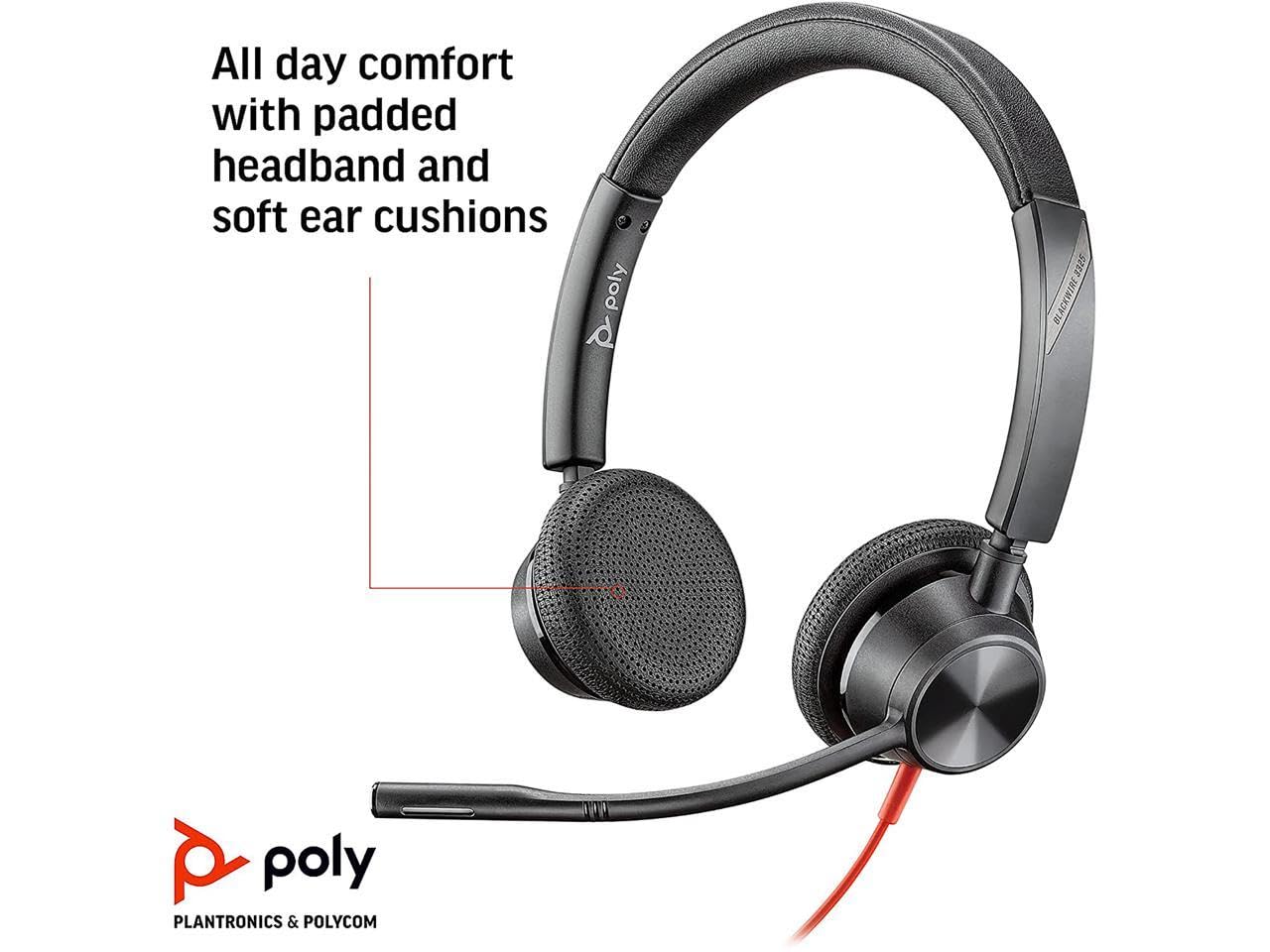 Microsoft Poly Blackwire 3325 USB-A Headset with Noise-Canceling Mic - Perfect for Office Calls, Remote Work & Online Meetings