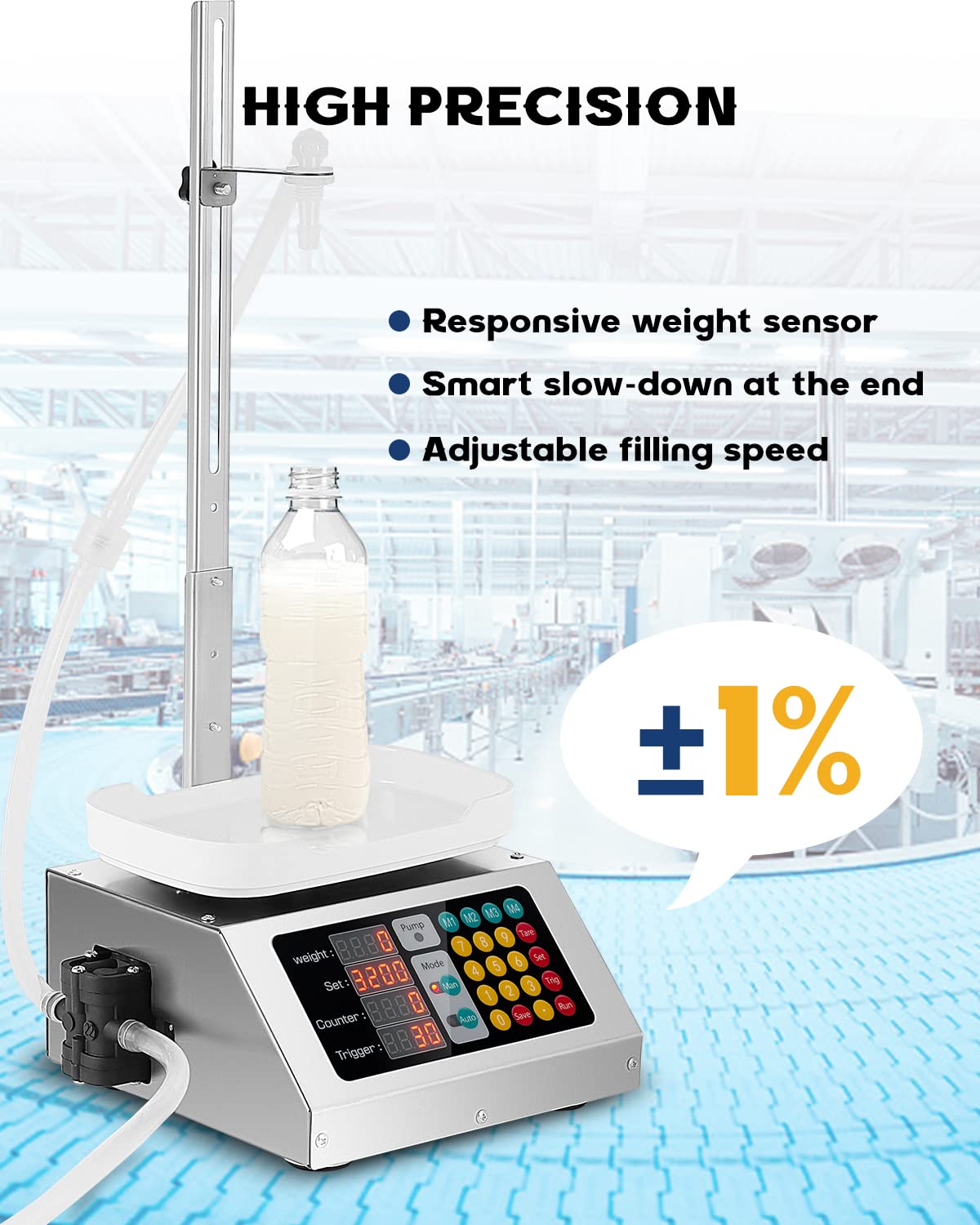 Hanchen Digital Liquid Filling Machine 10g-3kg Capacity | Bottle Filler with Weighing System | for MCT Oil, Milk, Beverage, Juice | 110V-220V (US Plug) | Perfect for Small Business & Home DIY Production