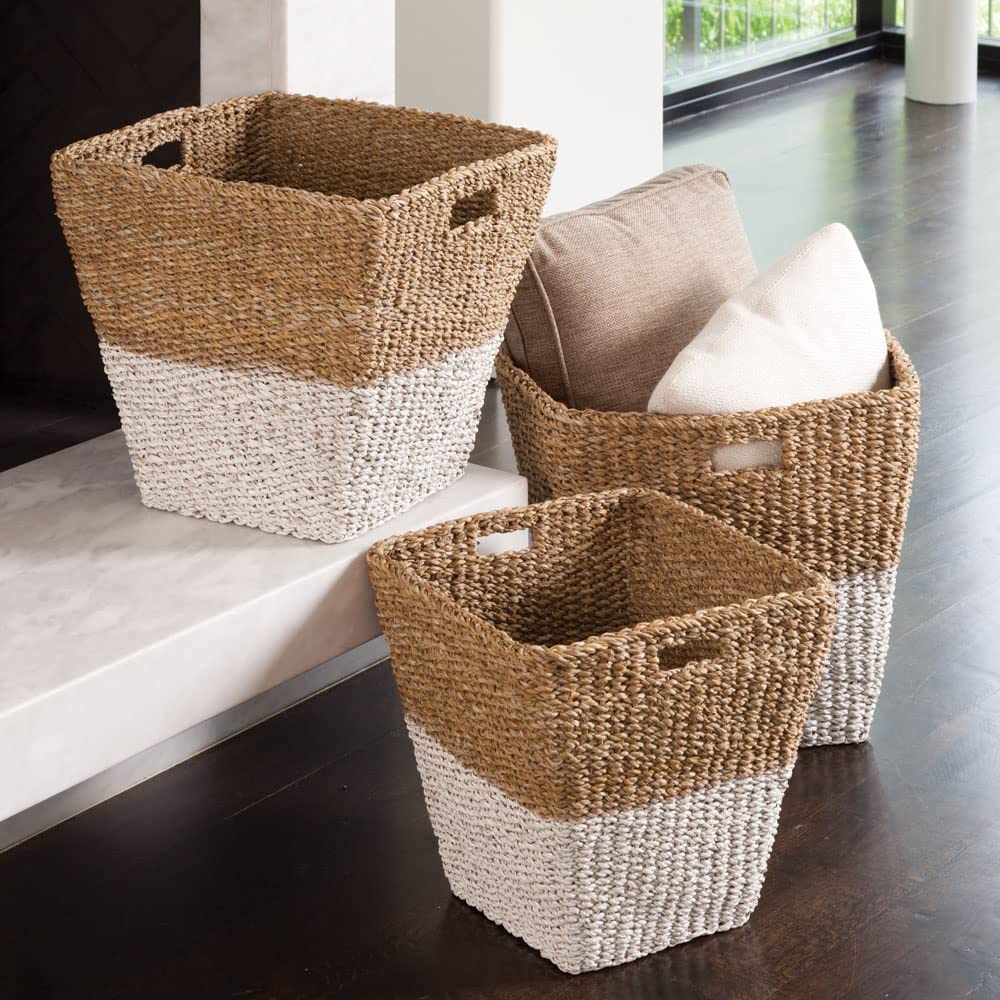 Natural Seagrass Storage Baskets Set of 3 - Home & Office Organization