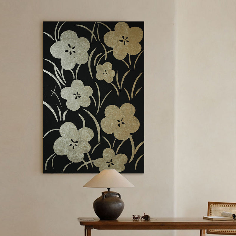 Gold Leaf Floral Acrylic Painting on Canvas - Handmade Contemporary Wall Art Decor for Living Room, Bedroom & Office