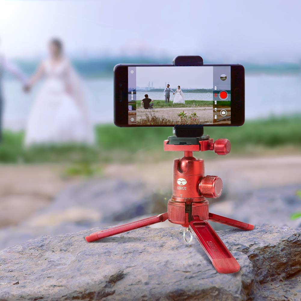 SIRUI 3T-35 Compact Aluminum Tabletop & Handheld Video Tripod with Ball Head - Lightweight Portable Tripod for DSLR Camera, Smartphone, Vlogging, YouTube, Live Streaming (Red)