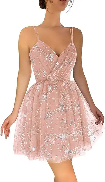 Elegant Floral A-Line Spaghetti Strap Short Homecoming Dress & Prom Dress for Women - CM956 | Perfect for Parties, Dances, and Special Occasions