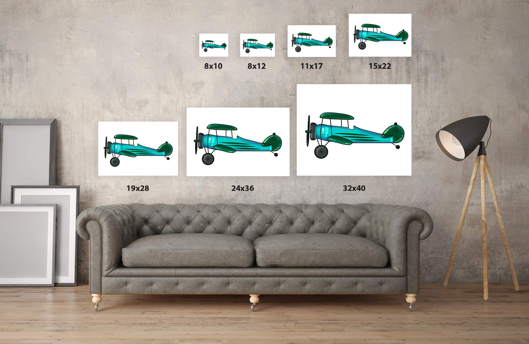 Blue Airplane Kids Room Wall Art Poster - 11x17 Inch Nursery Decor Prints for Boys & Girls Bedroom, Playroom & Classroom Decoration