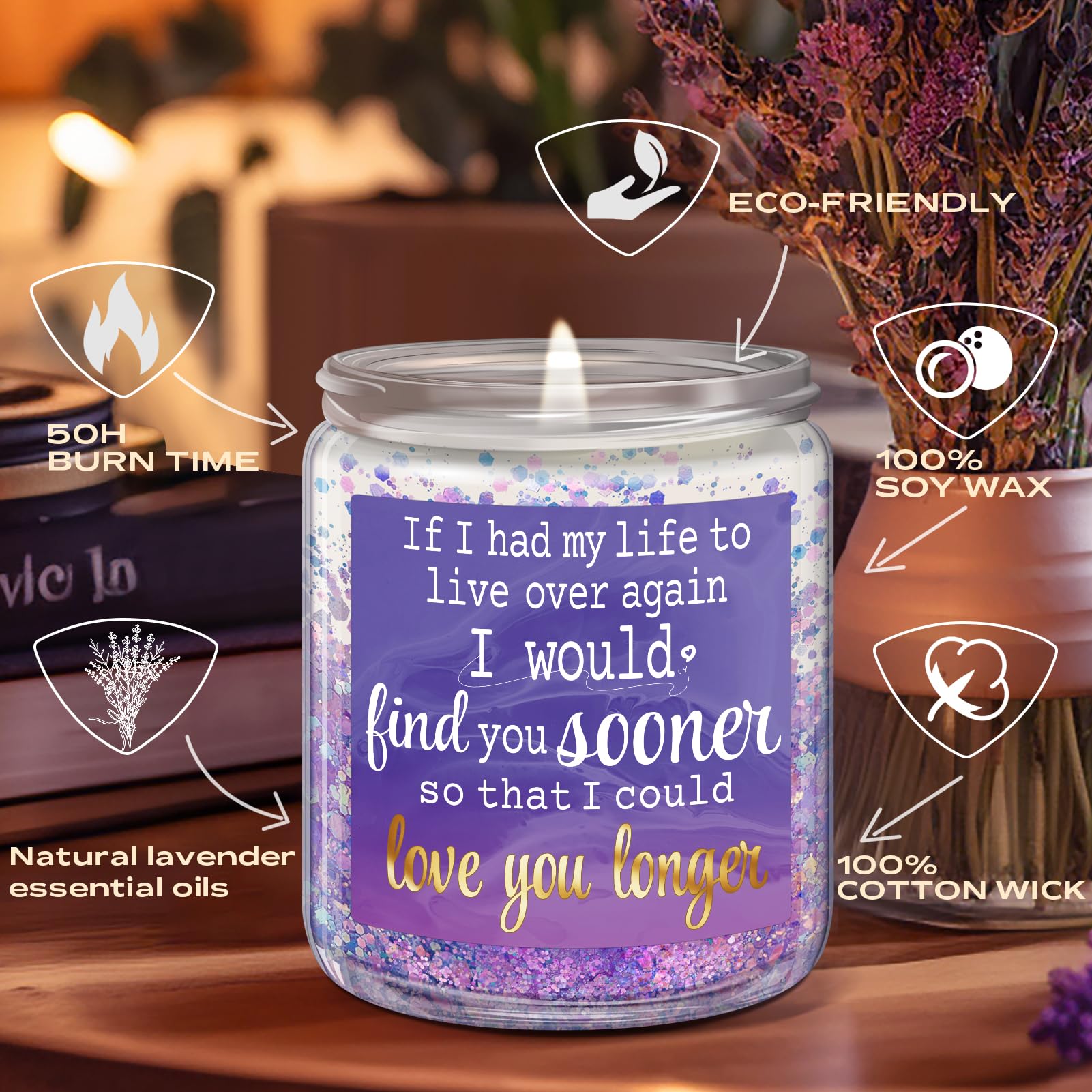 Romantic Lavender Scented Candle 7oz - Perfect Anniversary, Christmas & Birthday Gift for Women, Men, Wife, Husband, Boyfriend, Girlfriend - Ideal for Relaxation, Spa Nights & Home Decor