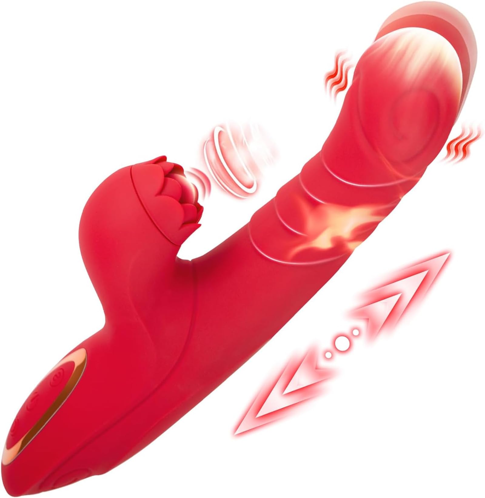 Premium 4-in-1 Thrusting Dildo with Heating Function - 7 Thrusting, 5 Tapping & 10 Vibrating Modes for G-Spot & Clitoral Stimulation | Rose-Shaped Adult Sex Toy for Women | Perfect for Solo Play, Couples & Spicing Up Your Intimate Moments