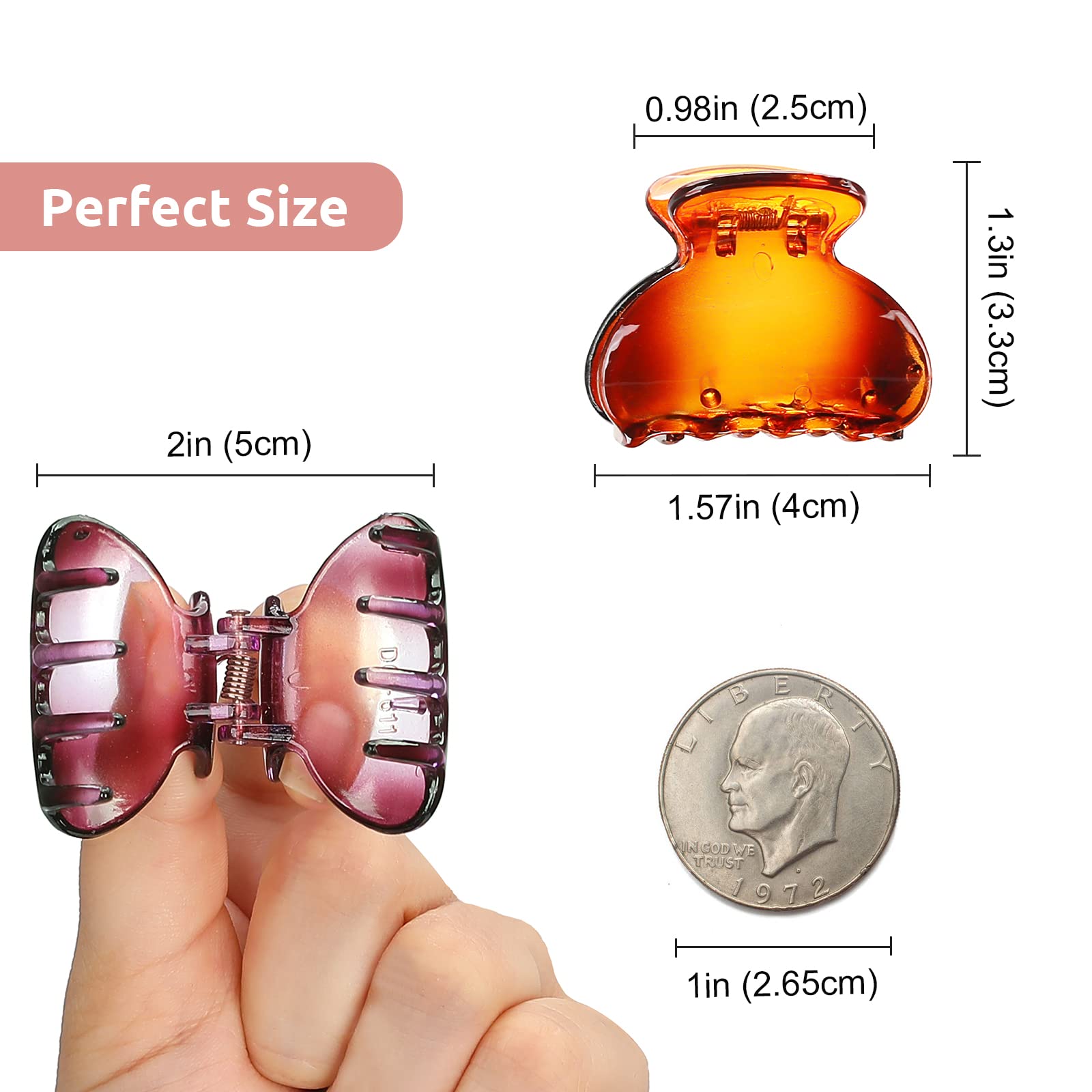 12 Pack Small Hair Clips for Women - 1.5 Inch Cute Acrylic Jaw Clips, No Slip Hair Claws for Thin Fine Short Hair, Banana Clips for Girls & Kids (Style A) - Perfect for School, Work & Daily Hairstyles
