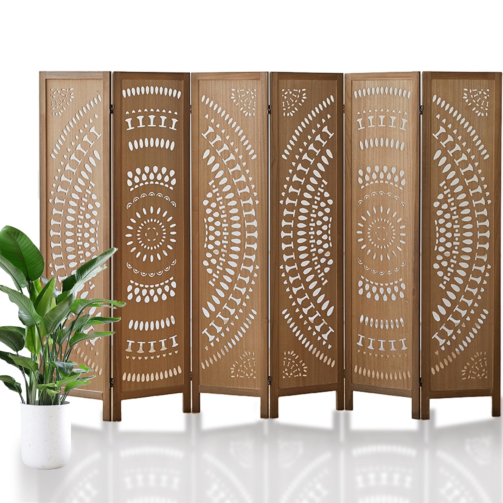 5.6 FT Tall Wooden Room Divider - 6 Panel Folding Privacy Screen for Home, Bedroom & Office | Handcrafted Eco-Friendly Carved Partition Wall (Brown) | Perfect for Creating Private Spaces, Home Decor & Room Separation