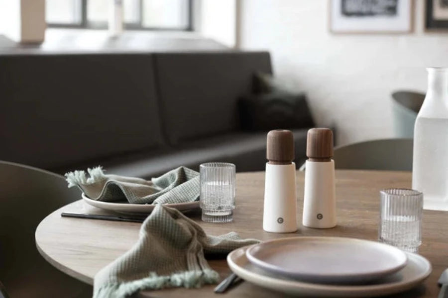 Premium Crush Grind Danish Stockholm Salt and Pepper Mill Set - Adjustable Ceramic Grinder for Freshly Ground Spices - Perfect for Kitchen, Dining Table, and Gourmet Cooking
