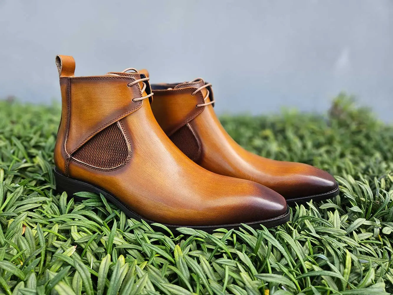 Premium Hand Burnished Calfskin Leather Lace Up Boots for Men - Stylish & Durable Ankle Boots for Casual Wear, Outdoor Adventures & Work