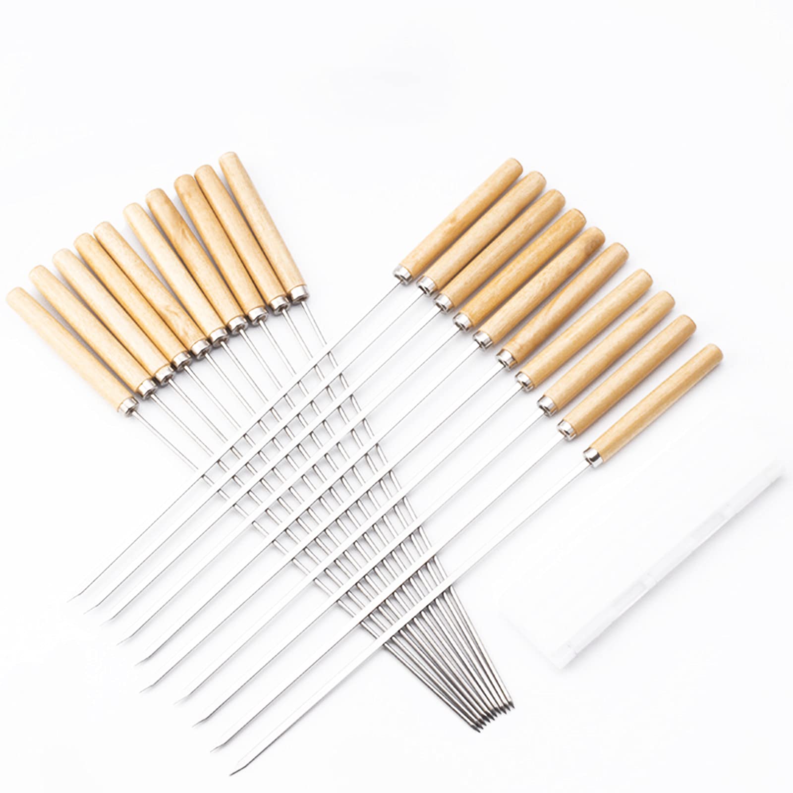 OhhGo 20-Piece 13-Inch Stainless Steel Kabob Skewers - Flat & Round Reusable BBQ Skewers for Grilling Vegetables, Meat, Shrimp & Kebabs - Includes Skewer Maker for Perfectly Aligned BBQ Sticks | Ideal for Backyard BBQs, Camping & Outdoor Cooking