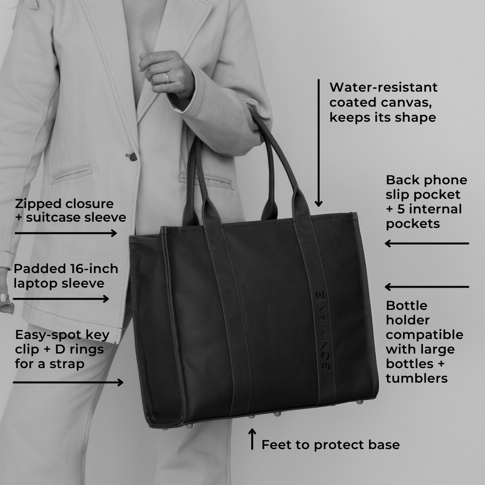 Stylish Large Bon Vivant Structured Tote Bag in Classic Black Houndstooth Print - Perfect for Work, Travel & Everyday Use