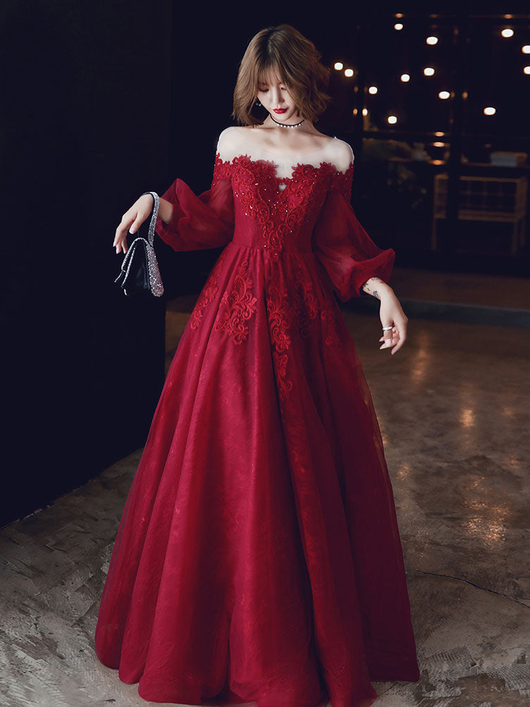 Elegant Red A-Line Tulle Lace Long Prom Dress for Women - Formal Evening Gown for Homecoming, Ball, Wedding & Special Occasions