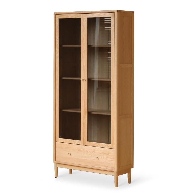 Oak Solid Wood Modern Glass Door Bookcase - Stylish Bookshelf for Living Room, Office & Library - Perfect for Home Decor & Book Storage