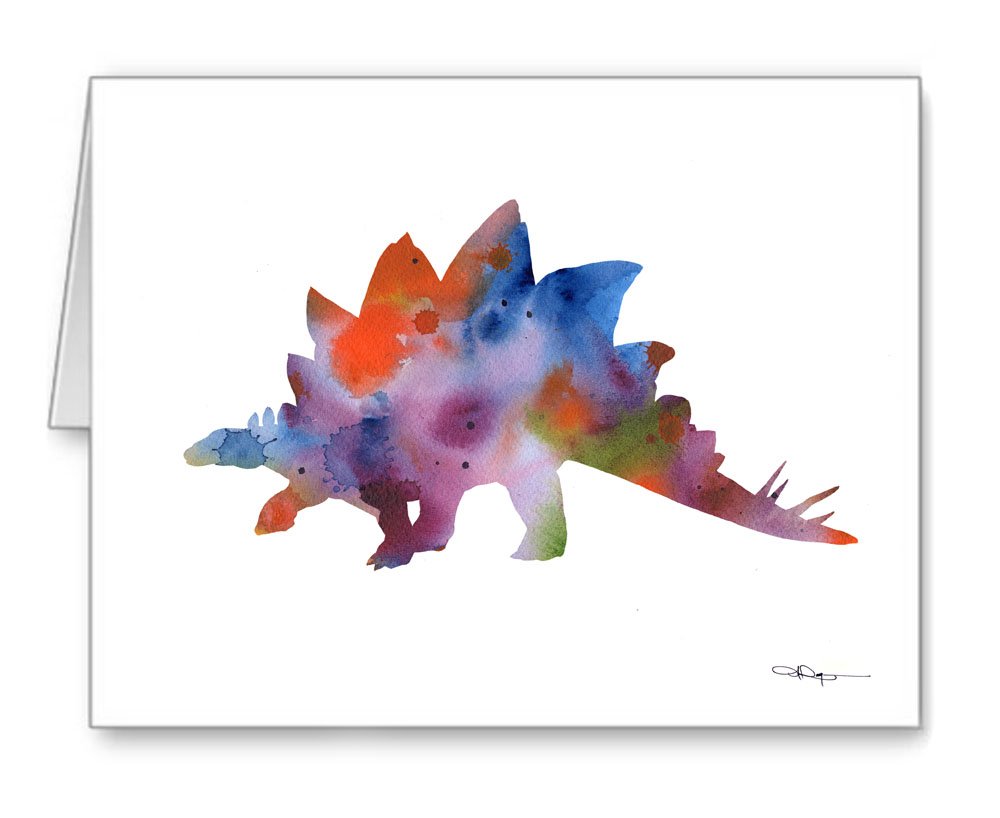 Stegosaurus Watercolor Dinosaur Note Cards - Set of 10 Greeting Cards with Envelopes, Hand-Painted Dino Stationery for Birthdays, Thank You Notes & Special Occasions