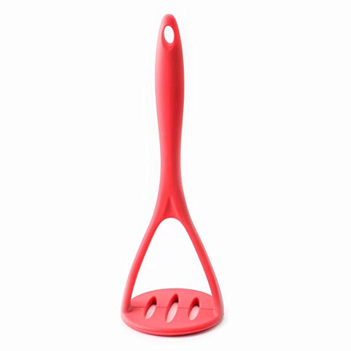 Premium Silicone Potato Masher - Heavy Duty Kitchen Tool for Mashing Potatoes, Sweet Fruits & More - Ideal for Home, Restaurant & Hotel Use - Durable & Easy Clean - Red