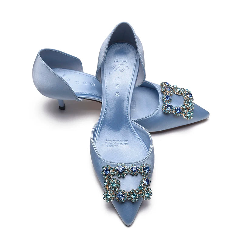Women's Spring & Autumn Satin Pointed Toe Slip-On Pumps - 5cm Medium Heel for Daily Wear | Office, Party & Wedding Shoes