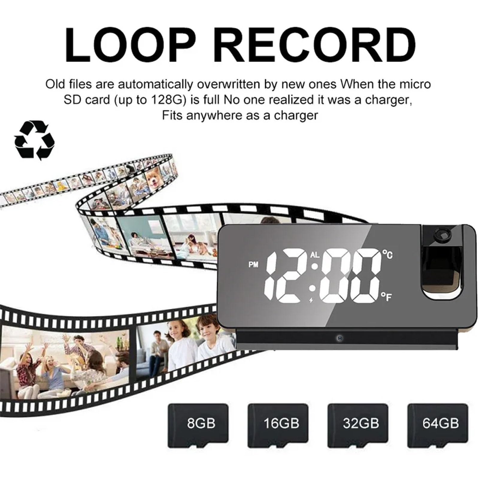 FKINGLRK Mini WiFi Projection Alarm Clock with Hidden Camera - HD Video Recorder for Home Security & Baby Monitoring | Night Vision, Motion Detection, Remote Viewing