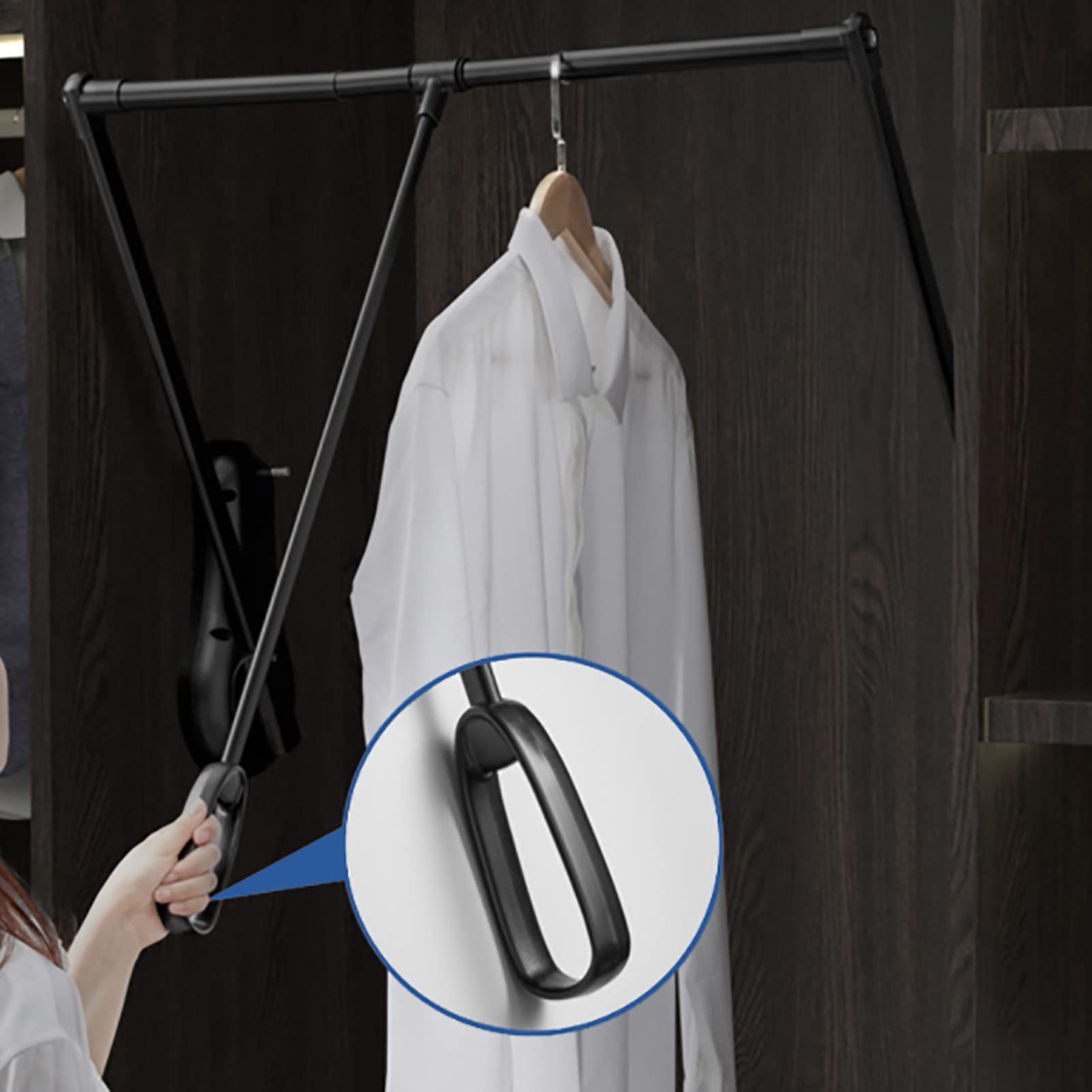 Adjustable Drop-down Closet Rod Organizer - Telescoping Wall-mounted Closet Lift Rail with Mounting Hardware (510-650mm) - Perfect for Small Closets, Laundry Rooms & Garages