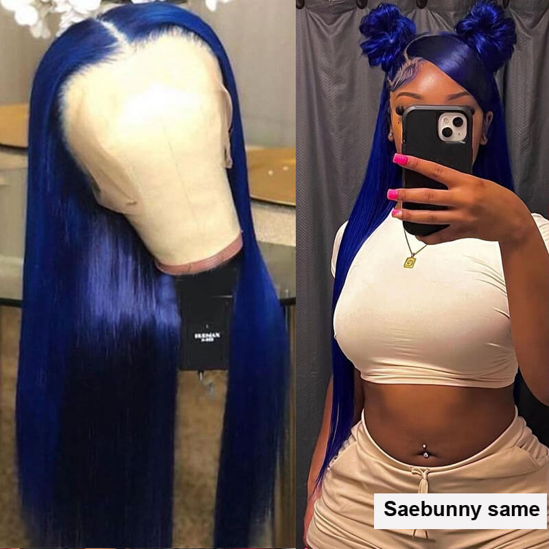 Flawless Blue Eullair Navy Blue Body Wave Straight Curly Human Hair Lace Front Wig | TikTok Saebunny Recommended | Perfect for Cosplay, Parties & Daily Wear