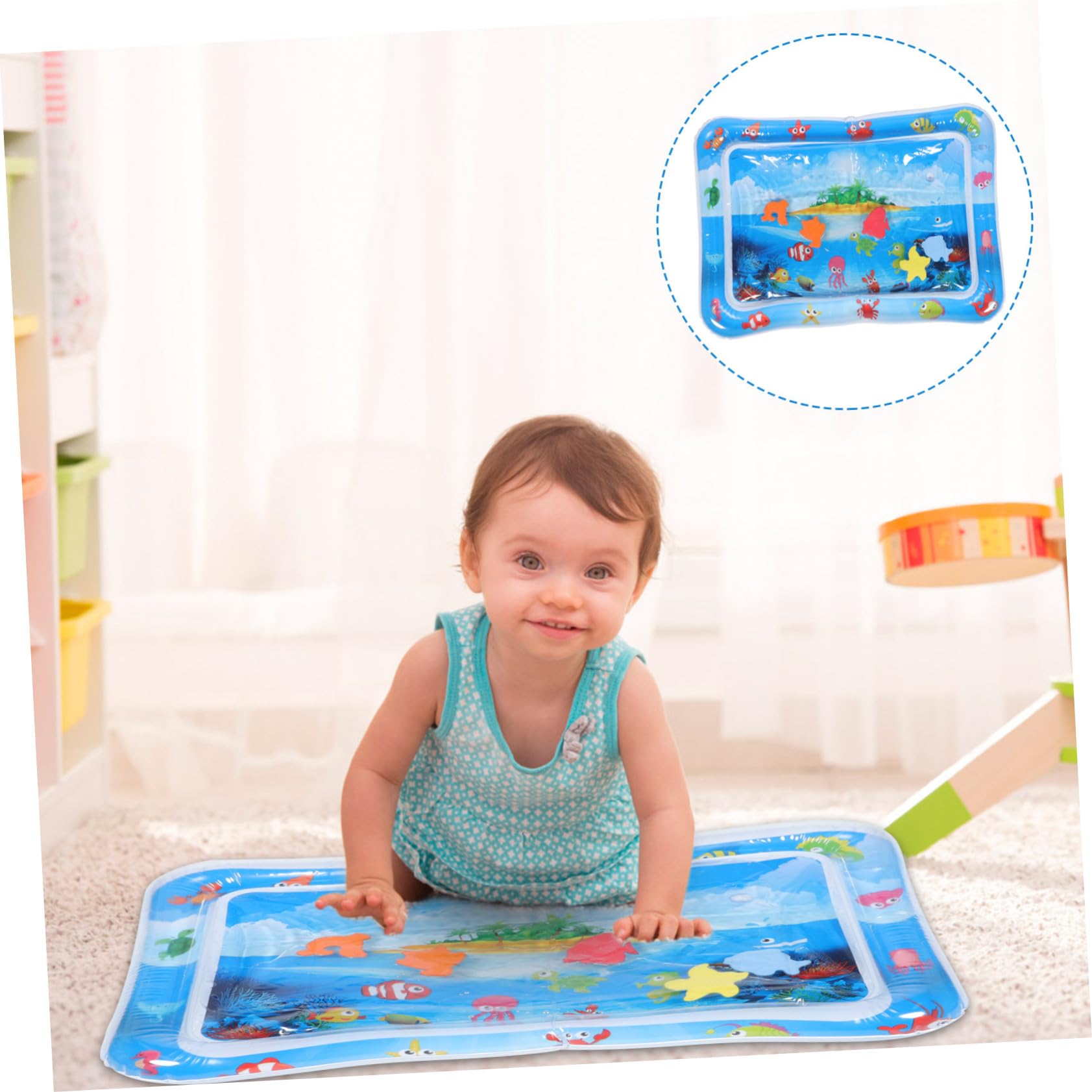 HEMOTON Inflatable Water Play Mat for Babies - Sensory Tummy Time Activity Mat with Floating Fish Toys, Non-Toxic PVC for Safe Play - Perfect for Floor Play, Learning & Development, Indoor & Outdoor Use