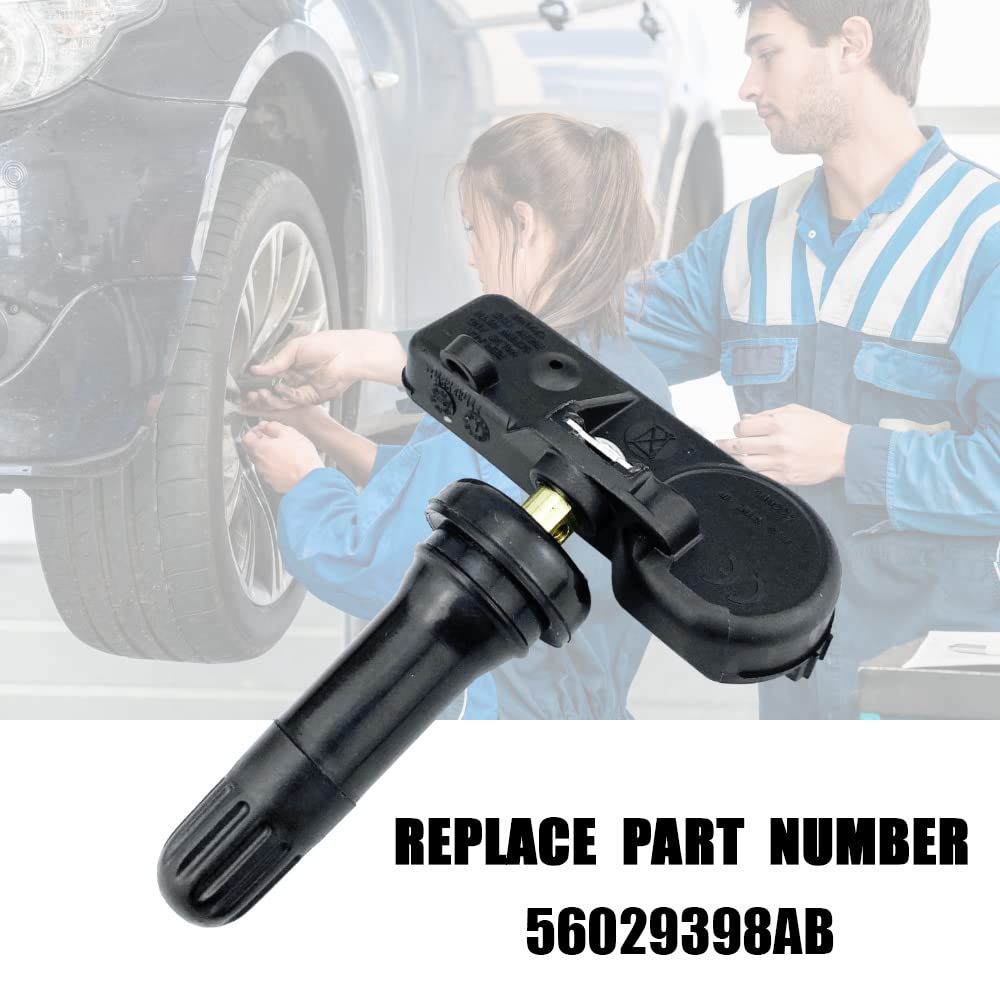 4 Pack TPMS Tire Pressure Monitoring System Sensor 433MHz for Jeep Wrangler JK Dodge Ram Charger - Replacement for 56029398AB 68142397AA 68241067AA 68241067AB - Easy DIY Installation for Improved Vehicle Safety & Fuel Efficiency