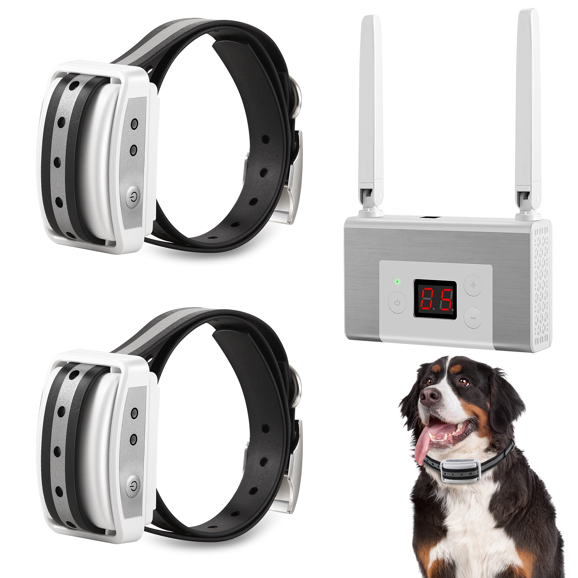 Electric Wireless Dog Fence System for 2 Dogs - Waterproof & Rechargeable Collar Receiver - Pet Containment Boundary System (White) | Perfect for Backyard, Farm & Large Outdoor Areas