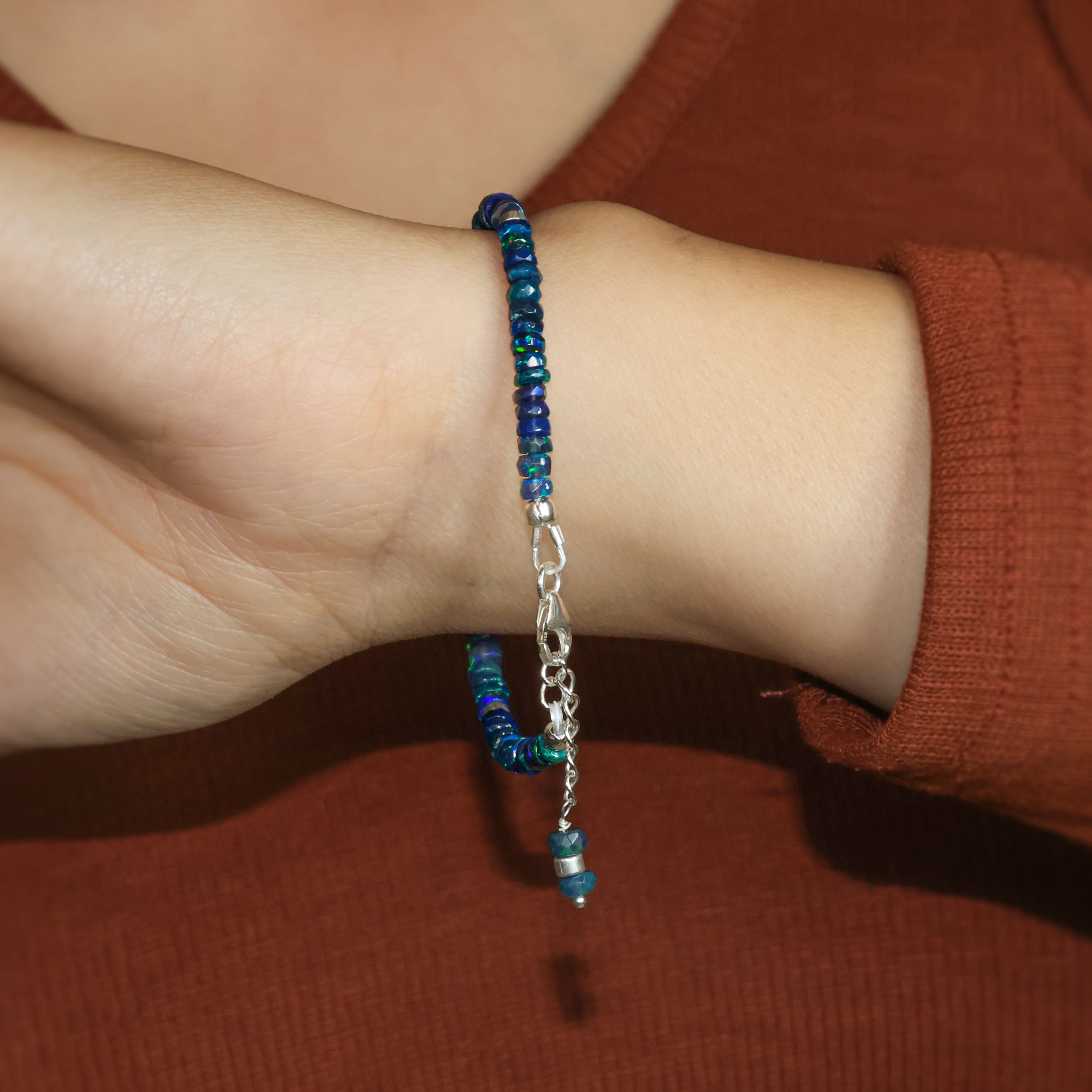 Natural Black Opal Faceted Beaded Bracelet for Women | Handmade Gemstone Jewelry | Perfect for Boho Chic Style, Gift Giving & Special Occasions
