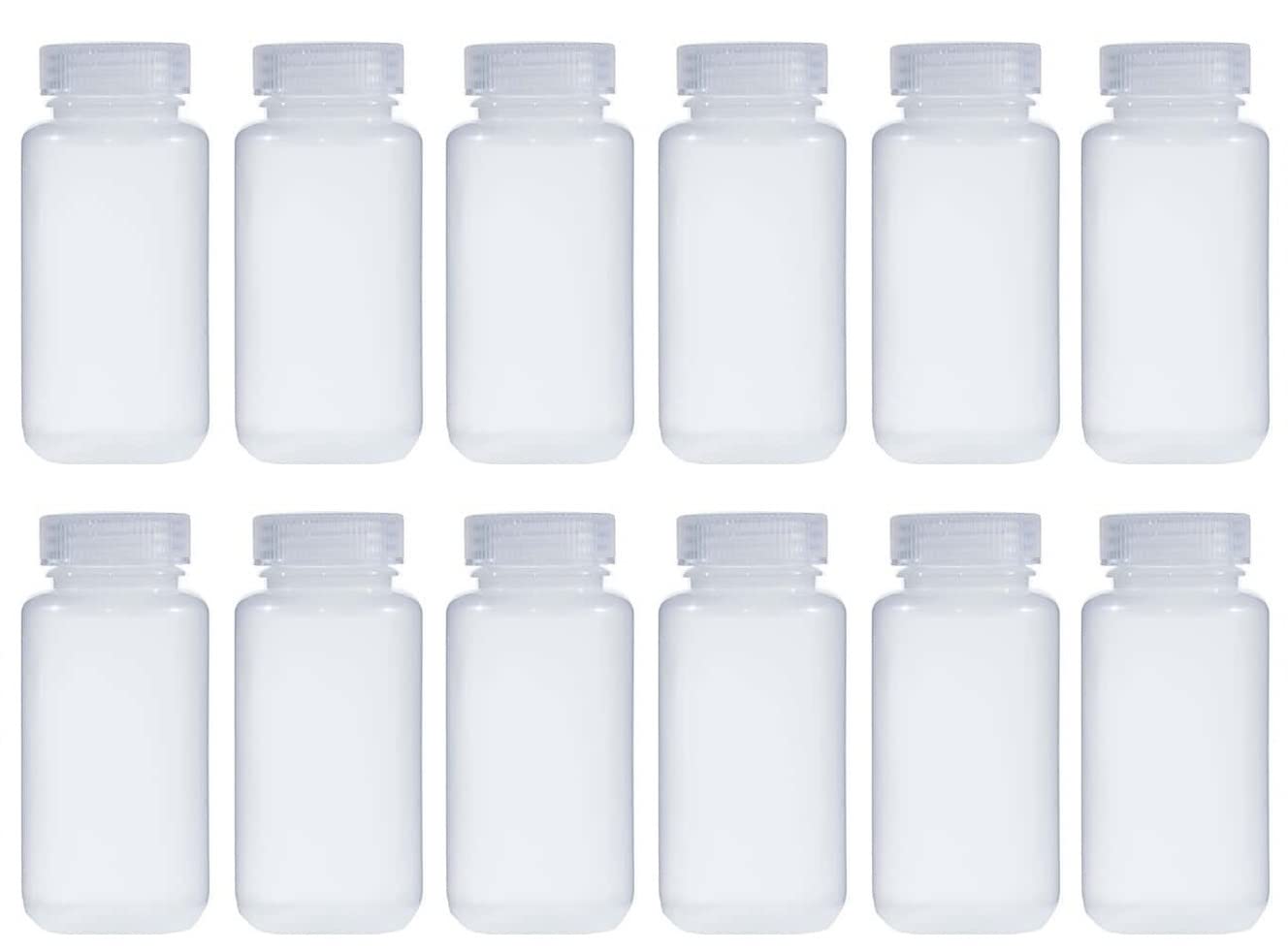 12-Pack 250ml (8oz) Wide Mouth PP Plastic Reagent Bottles with Lids - Durable Chemical Storage for Lab, Home & DIY Projects