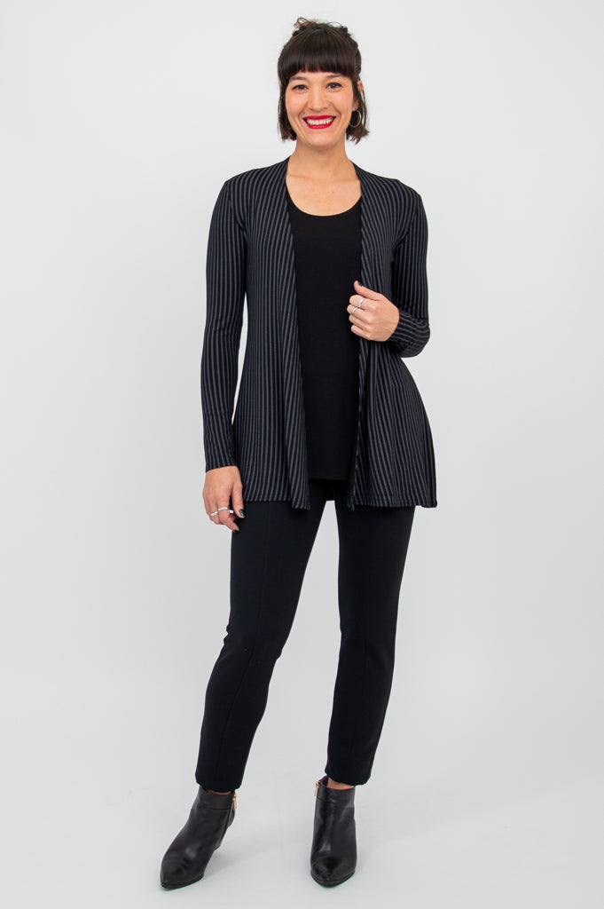 Chopra Jacket - Black & Grey Stripe Bamboo Fabric | Eco-Friendly Lightweight Outerwear for Men & Women | Perfect for Yoga, Travel & Casual Wear