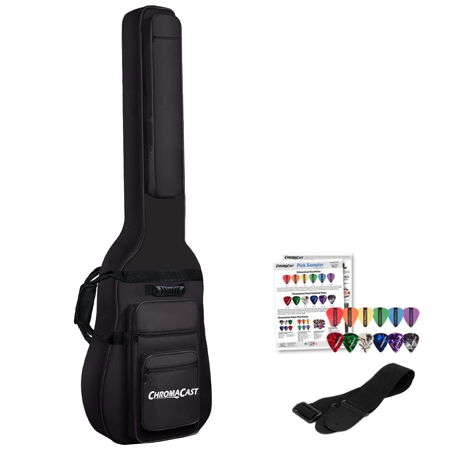 ChromaCast CC-BPB-BAG-KIT-1 Electric Bass Guitar Case - Padded Gig Bag with Adjustable Strap & Pick Sampler - Perfect for Travel, Gigging & Storage