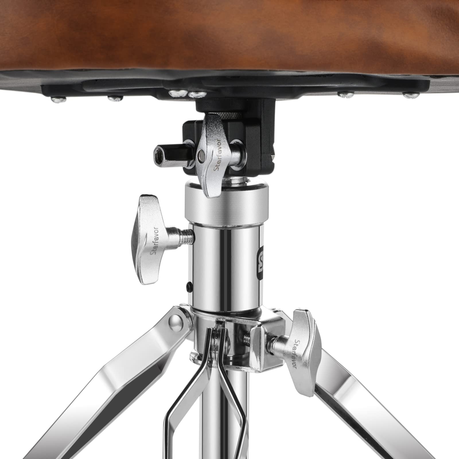 Starfavor Adjustable Drum Throne with Padded Seat - Swivel Drum Stool for Drummers, Brown - Perfect for Home Studios, Live Performances & Practice Sessions