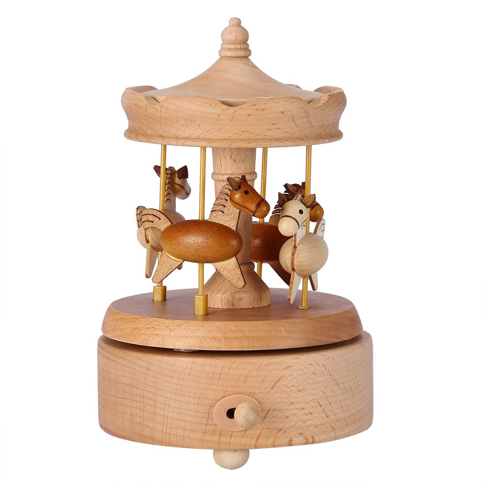 Vintage Wooden Carousel Music Box - Handmade Wooden Crafts for Home Decor, Birthday Gifts, Wedding Favors | Perfect for Nursery Decor, Christmas Presents & Romantic Surprises
