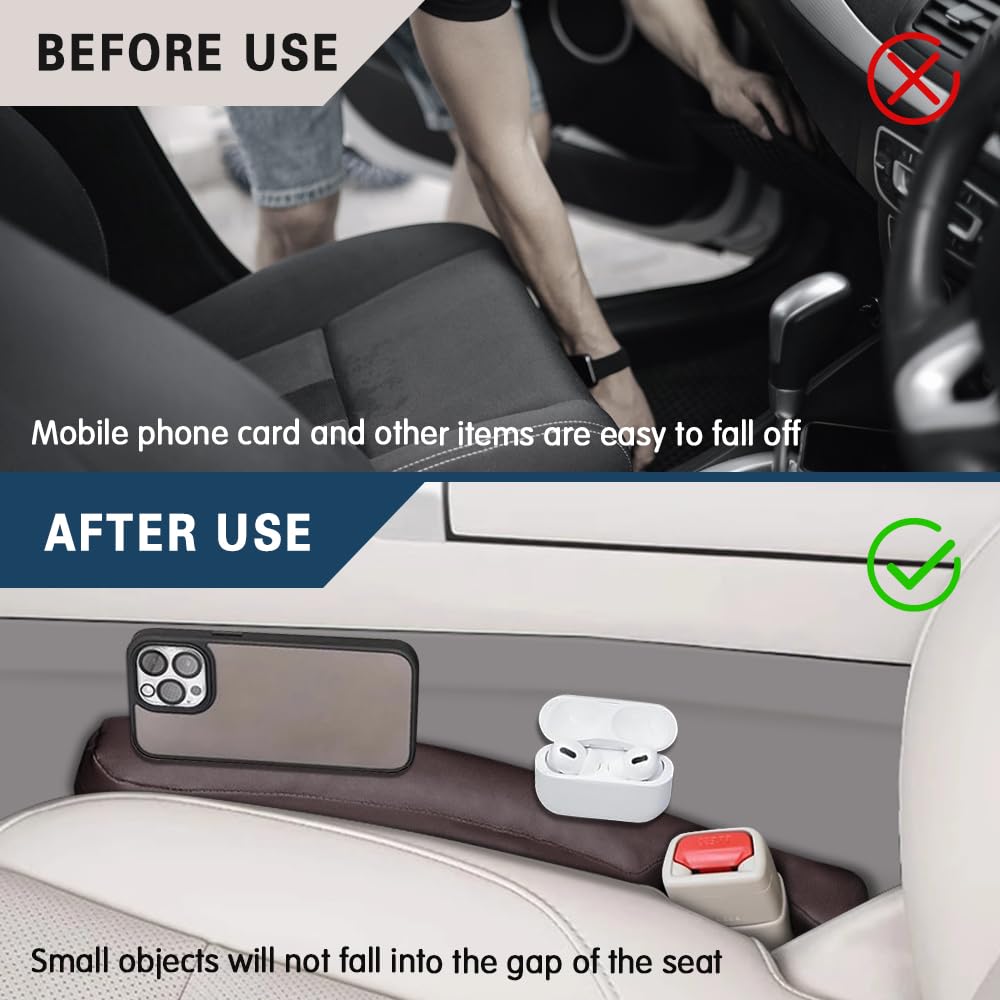 2PCS Universal Car Seat Gap Filler Organizer - PU Leather Side Console Storage for SUV Truck - Prevent Items from Falling Between Seats | Perfect for Road Trips, Commuting & Family Travel