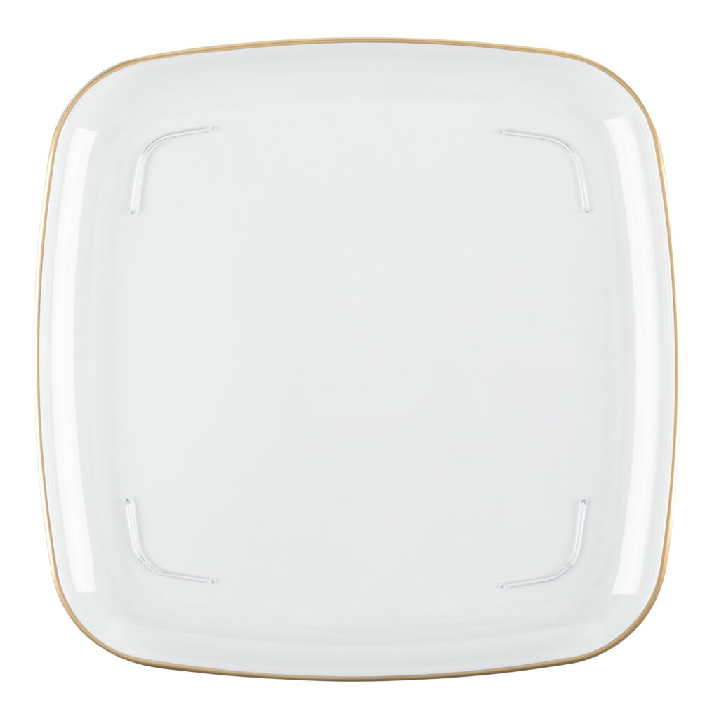 12 Inch Clear and Gold Rim Square Organic Serving Tray Dish - 2 Pack Set for Elegant Dining, Party Platters, and Home Decor