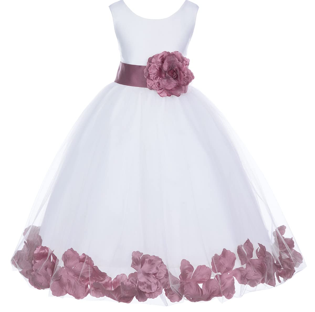 White Tulle Rose Petals Flower Girl Dress - Elegant Christening Gown for Baby Girls (Style 302T, Size 16) | Perfect for Weddings, Baptisms & Special Occasions