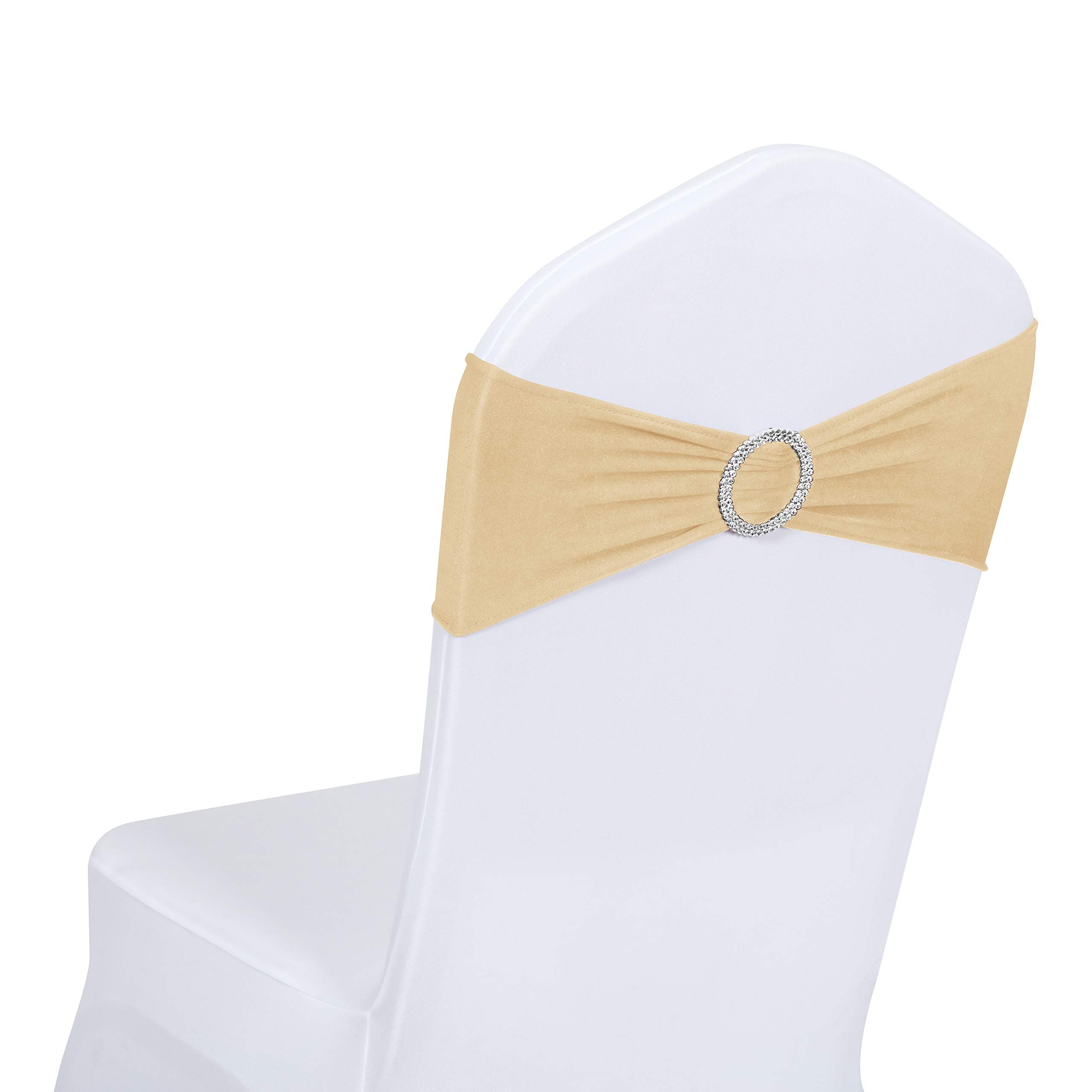 10-Pack Spandex Stretch Chair Sashes with Buckle Slider - Elastic Wedding Chair Bands for Banquet, Party & Event Decor (Champagne) - Perfect for Wedding Receptions, Hotel Events & Home Decor