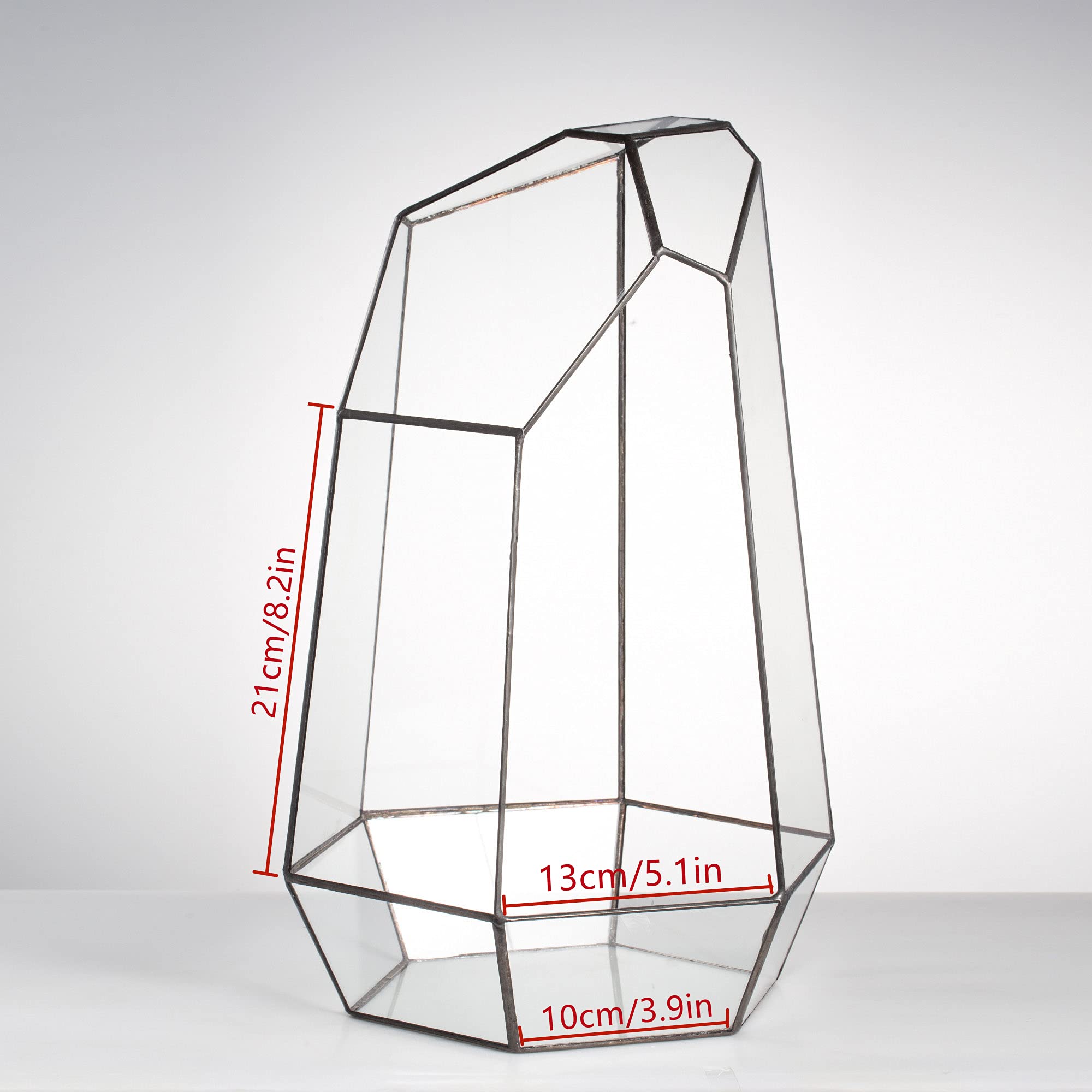 NCYP 16-Inch Large Geometric Glass Terrarium - Handmade Open Irregular Terrarium Pot for Air Plants & Succulents | Home Garden Decor, Tabletop Planter | Perfect for Living Room, Office & Wedding Centerpieces (No Plants/Door Included)